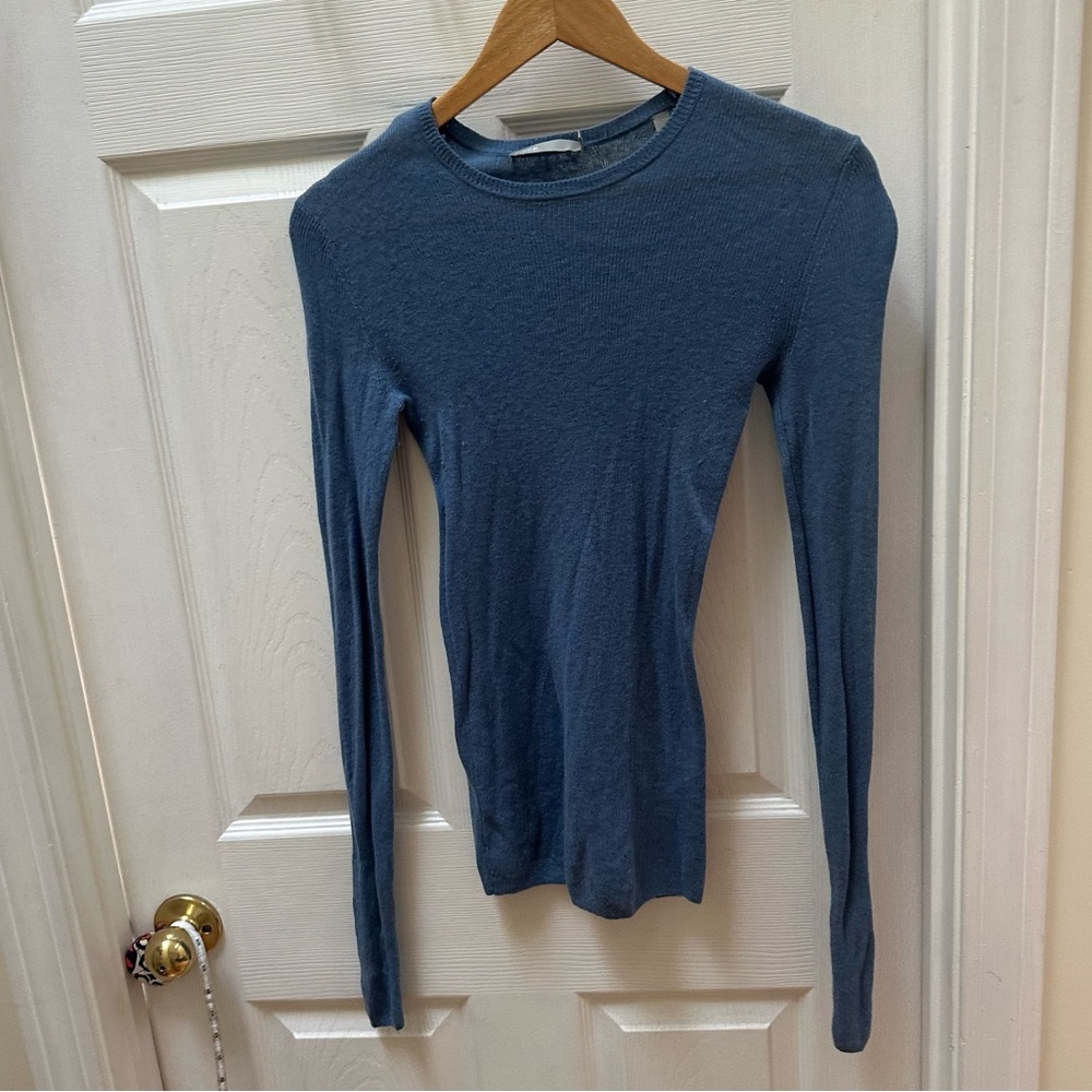 Vince Cashmere Trimless Sweater Hydrangea light Blue Long-Sleeve Crew s Small - Picture 2 of 8